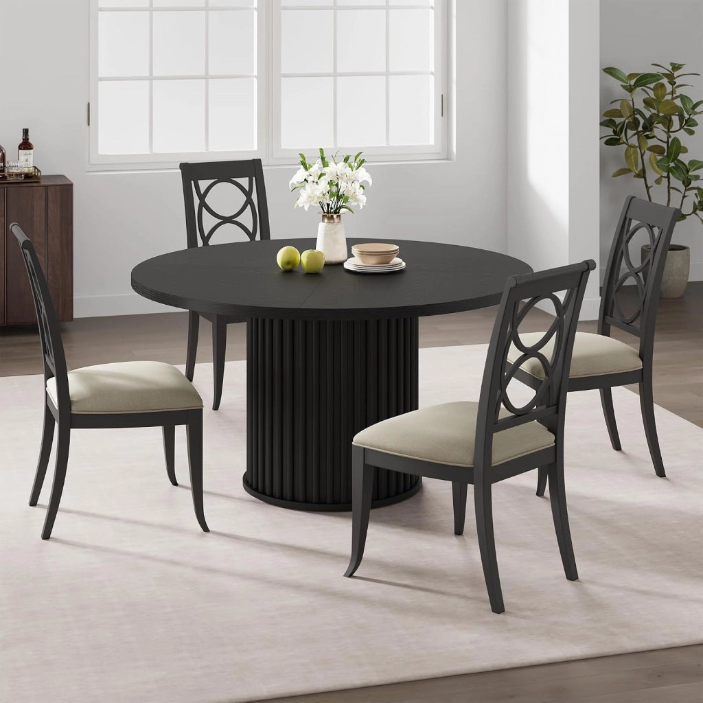 Tavolo da Pranzo Rotondo 120 cm per 4-6 Persone Gambe Ondulate Industriale Nero