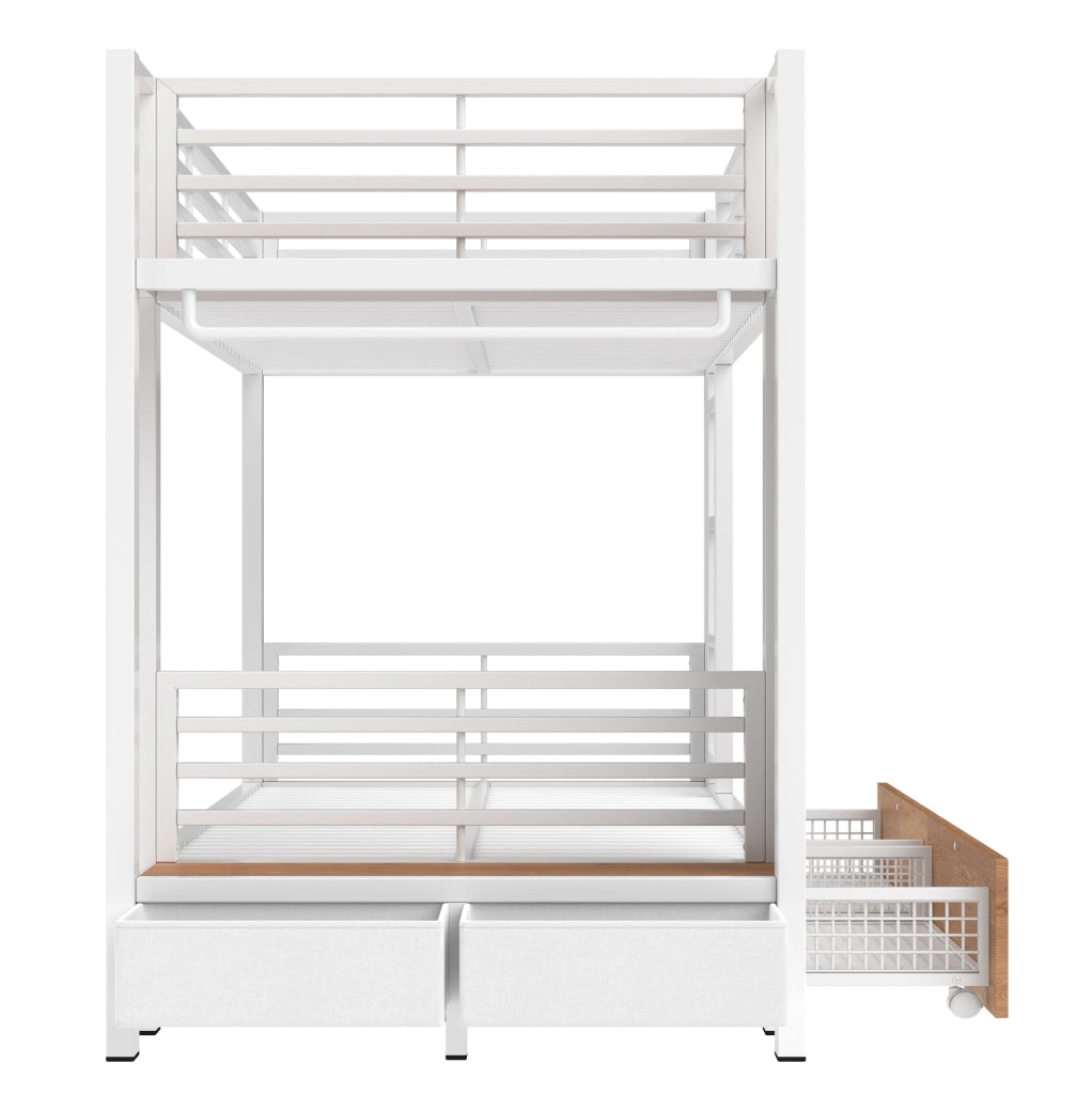 LETTO A CASTELLO 90x200 cm con LED, 2 cassetti e appendiabiti Bianco