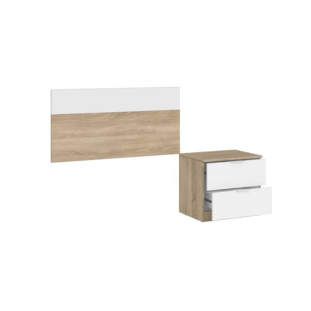 Testiera Singola in Kit Rovere Artik e Bianco per Letto da 90 cm con Comodino