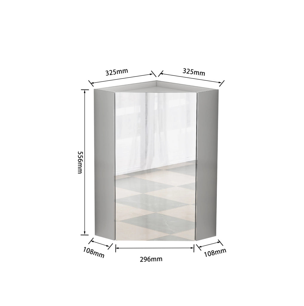 Armadio specchio angolare ULEVR 38x38x62 cm a parete con 3 specchi e ripiani interni, bianco