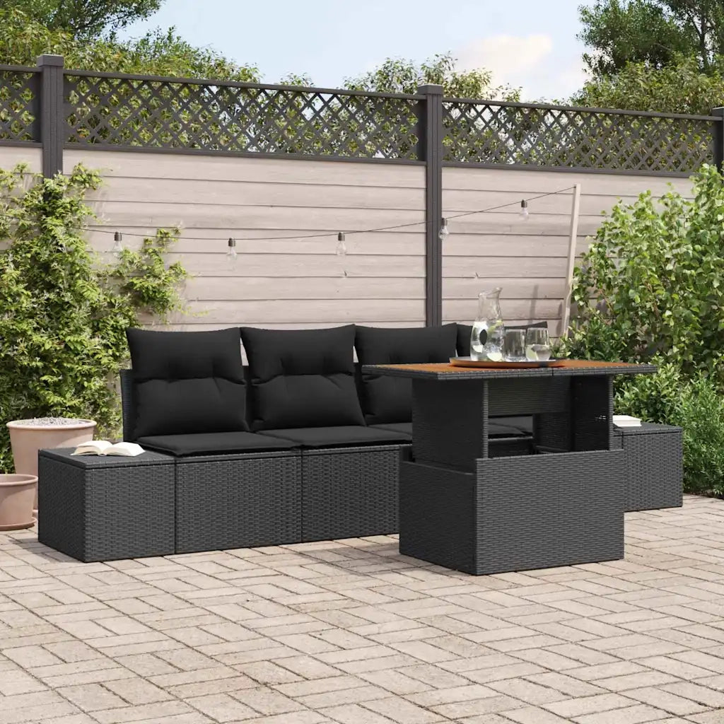 Set Divano da Giardino con archiviazione 5 pcs Nero Poly Rattan