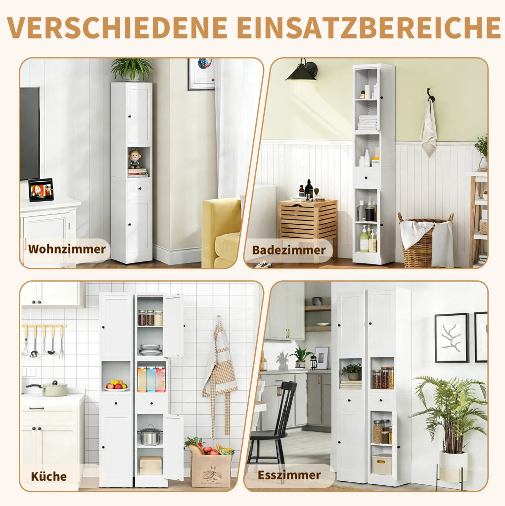 Armadio stretto da bagno in metallo bianco a 5 livelli con 2 ante; 30x30x180;34 cm