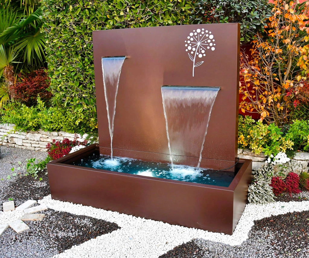 Fontana a Cascata da Giardino 190x80xH180 cm in Metallo con Pompa Corten