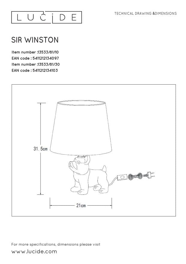 Lampada da tavolo Lucide Sir Winston oro/nera E14 40W