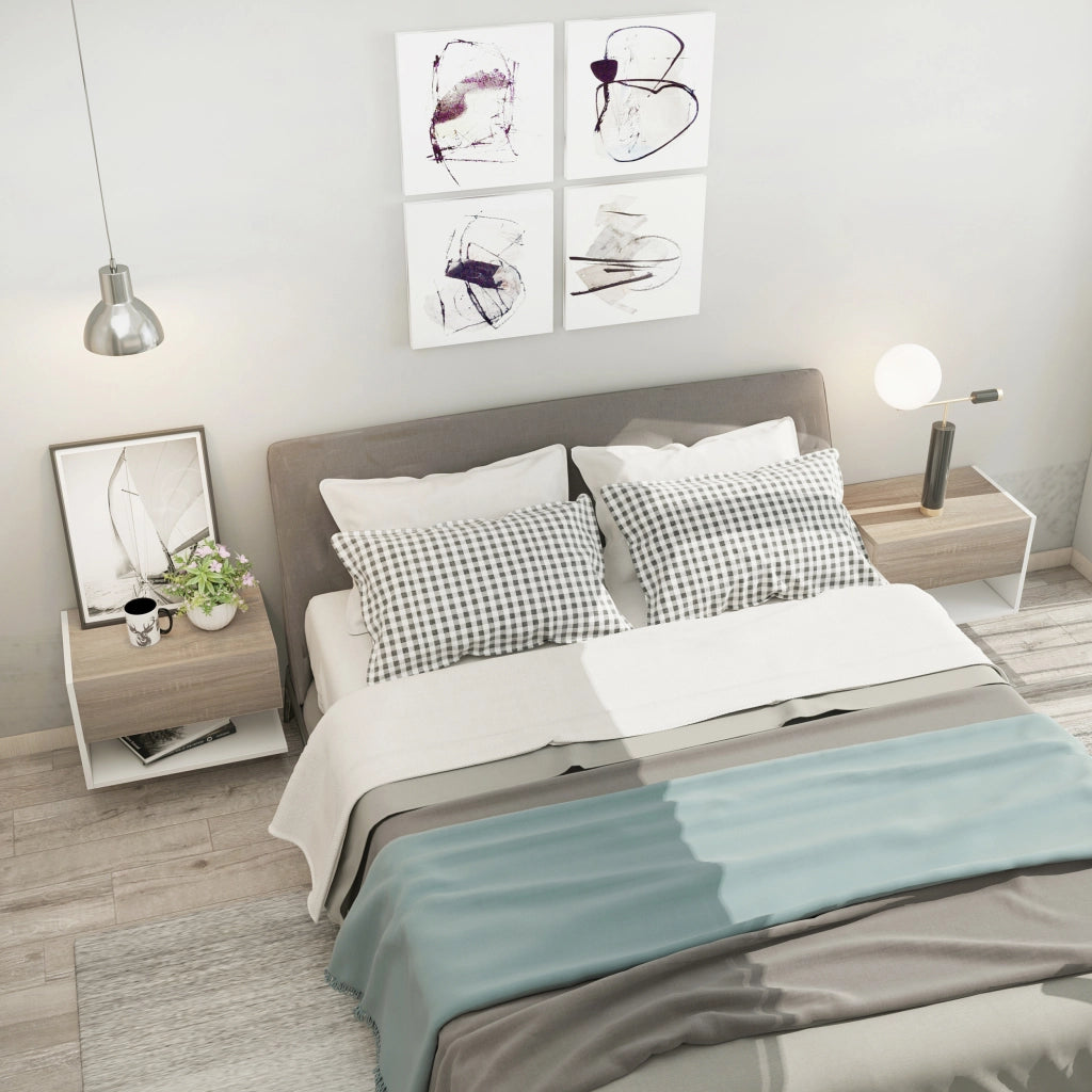 Comodini sospesi ¨C Minimal ¨C Bianco e rovere chiaro
