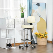 Sgabello da bar beige regolabile con schienale e ruote