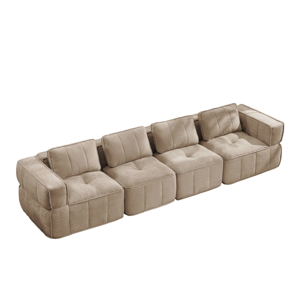 Divano modulare 4 posti 344x93x67 cm in poliestere sabbia, senza montaggio
