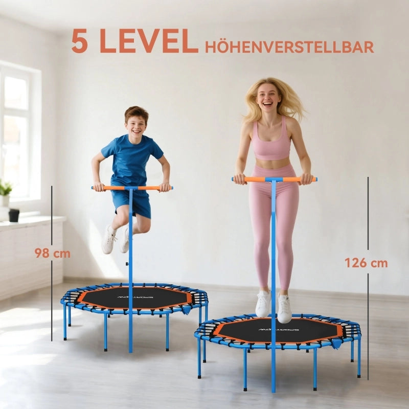Trampolino fitness pieghevole con maniglione regolabile in plastica nera per allenamento in casa 128 × 120 × 98 cm