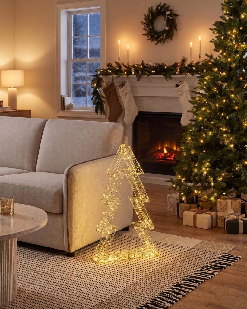 Decorazione con luci LED per albero di Natale Illuminazione in metallo argento interno esterno accessori natalizi