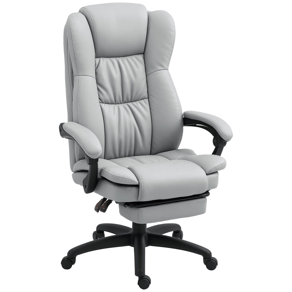 Sedia da ufficio ergonomica con massaggio; schienale reclinabile; poggiapiedi e rotazione 360° in similpelle - grigio chiaro