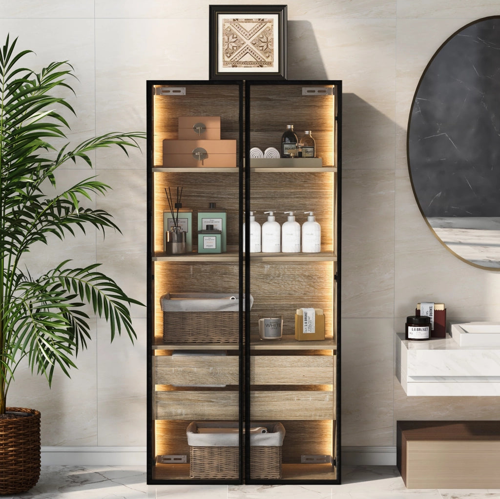 Mobile contenitore in MDF con LED e ante in vetro satinato