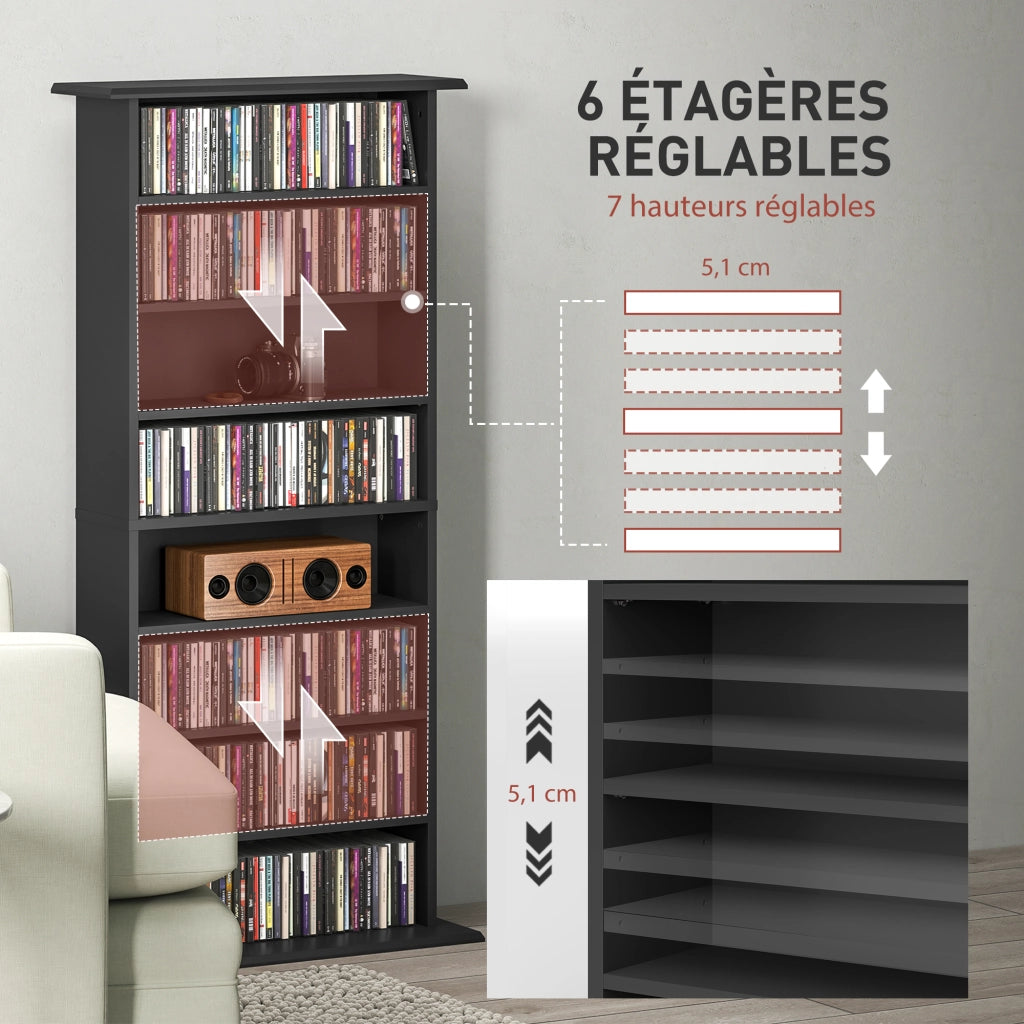 Libreria per CD e DVD con 8 scomparti e 6 ripiani regolabili ¨C Minimal ¨C nero