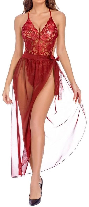 Set di lingerie da notte trasparente con bordo a canna - unico taglio - materiale soffice e liscio - moda notturna