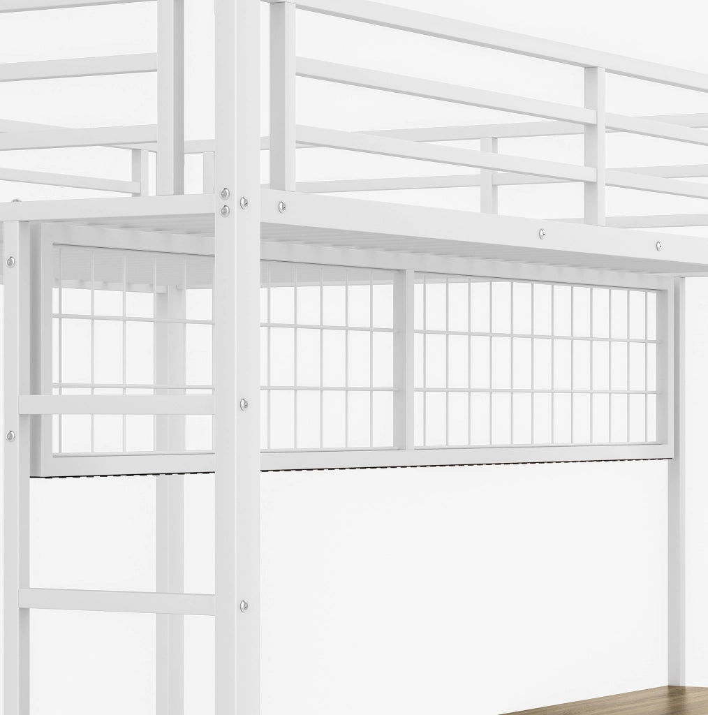 Letto a soppalco 140x200 cm con scrivania, LED e USB in metallo e MDF bianco