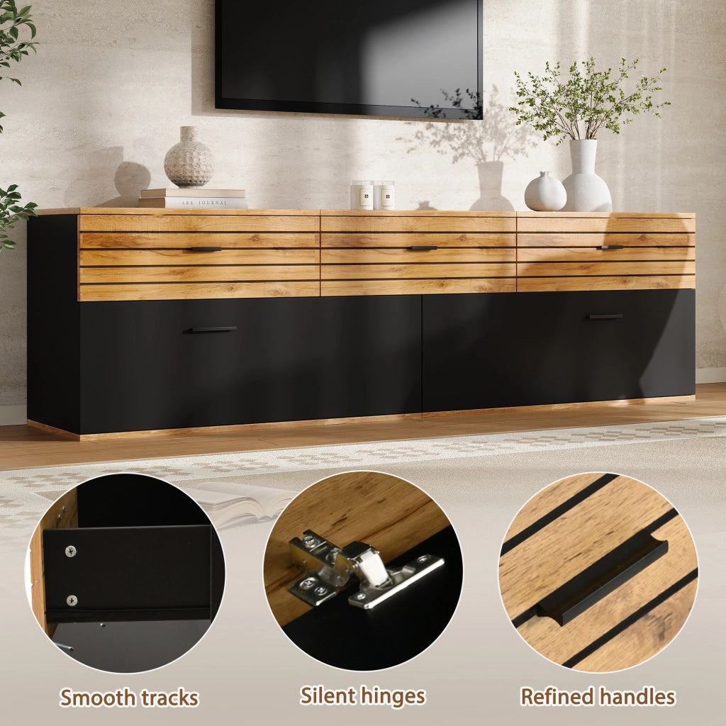 Mobile porta tv 168 cm legno e nero per tv fino a 65 pollici con cassetti e ante