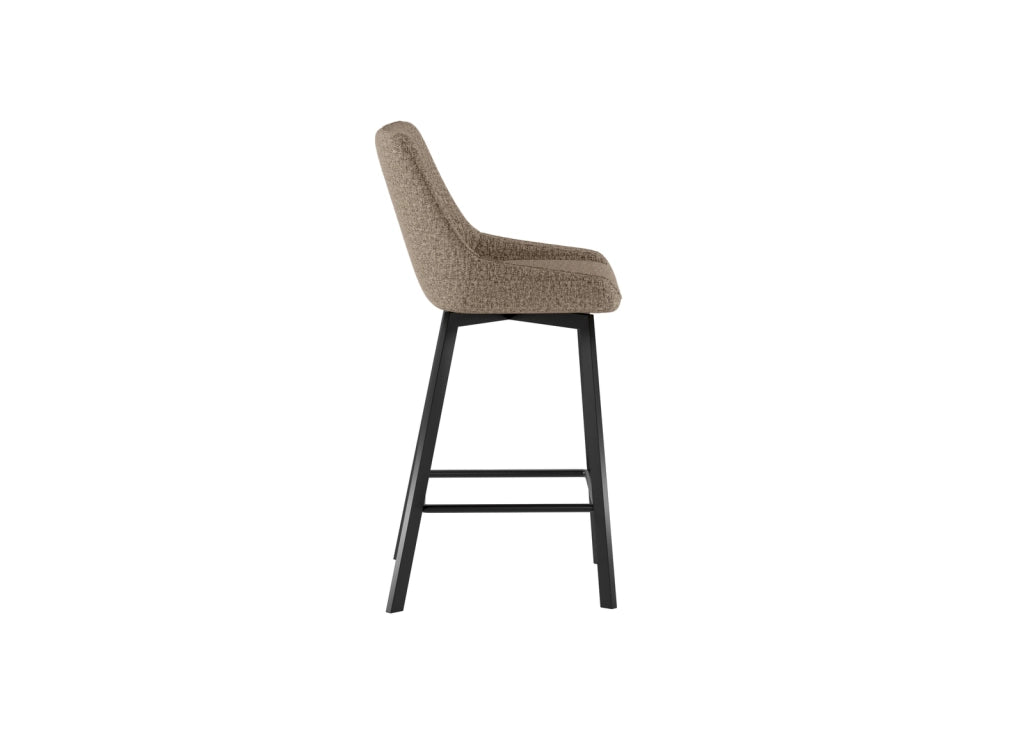 Sgabello da cucina Fox con seduta imbottita in tessuto beige e struttura in metallo nero, design moderno ed elegante - Fox