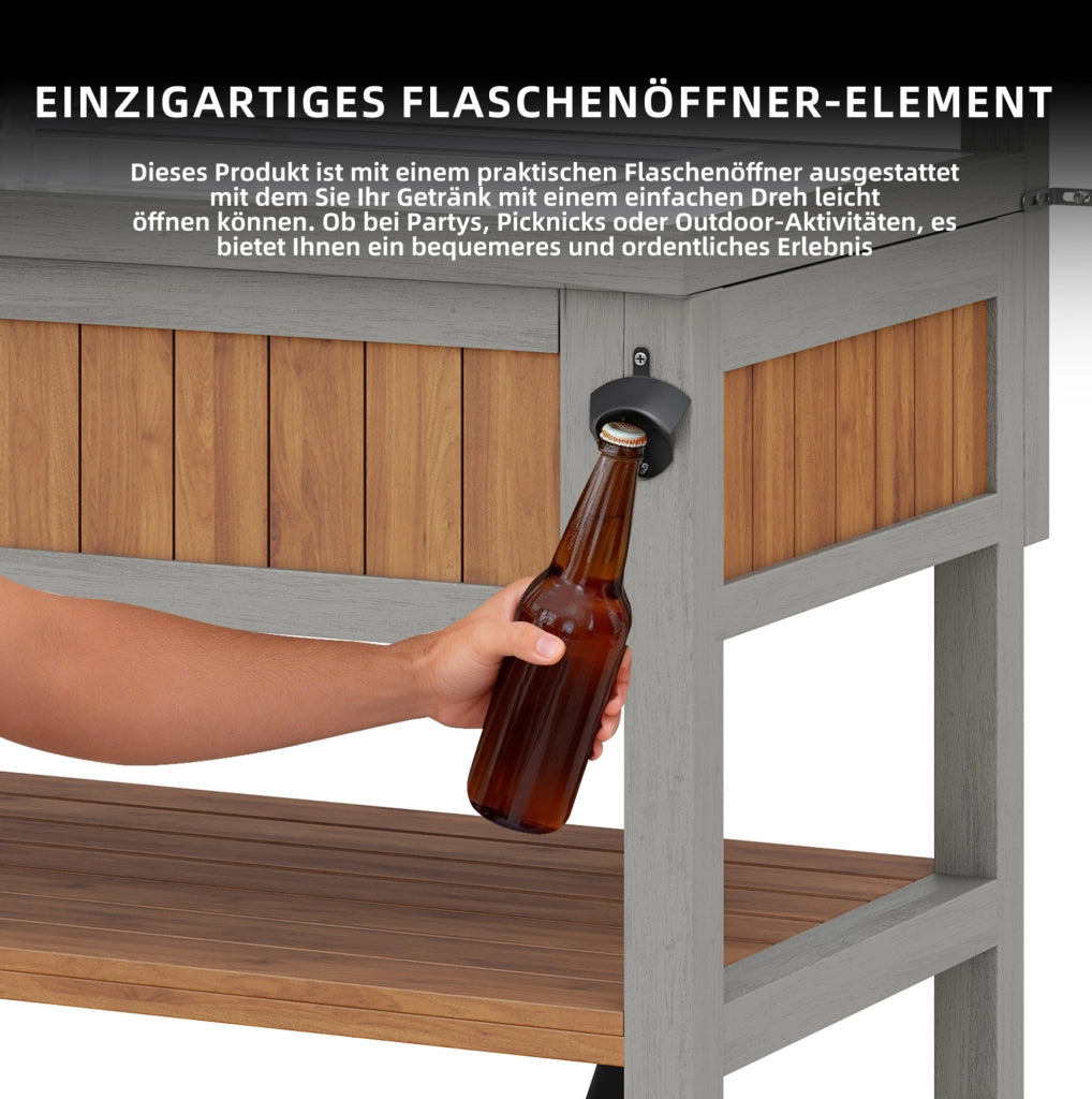 Armadio da giardino multifunzione in legno massello con lavandino, rubinetto e apribottiglie integrato, 80x51x148,5 cm, resistente alle intemperie