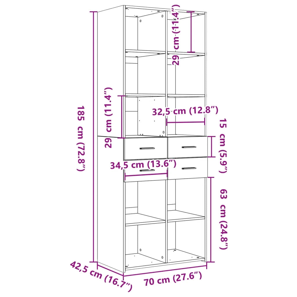Credenza | Madia | Buffet da pranzo | Armadio da pranzo Bianca 70x42,5x185 cm in Legno Multistrato