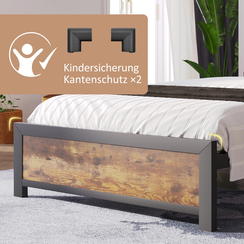 Letto singolo 90 × 200 cm con testiera contenitore e rete a doghe in metallo legno naturale industriale