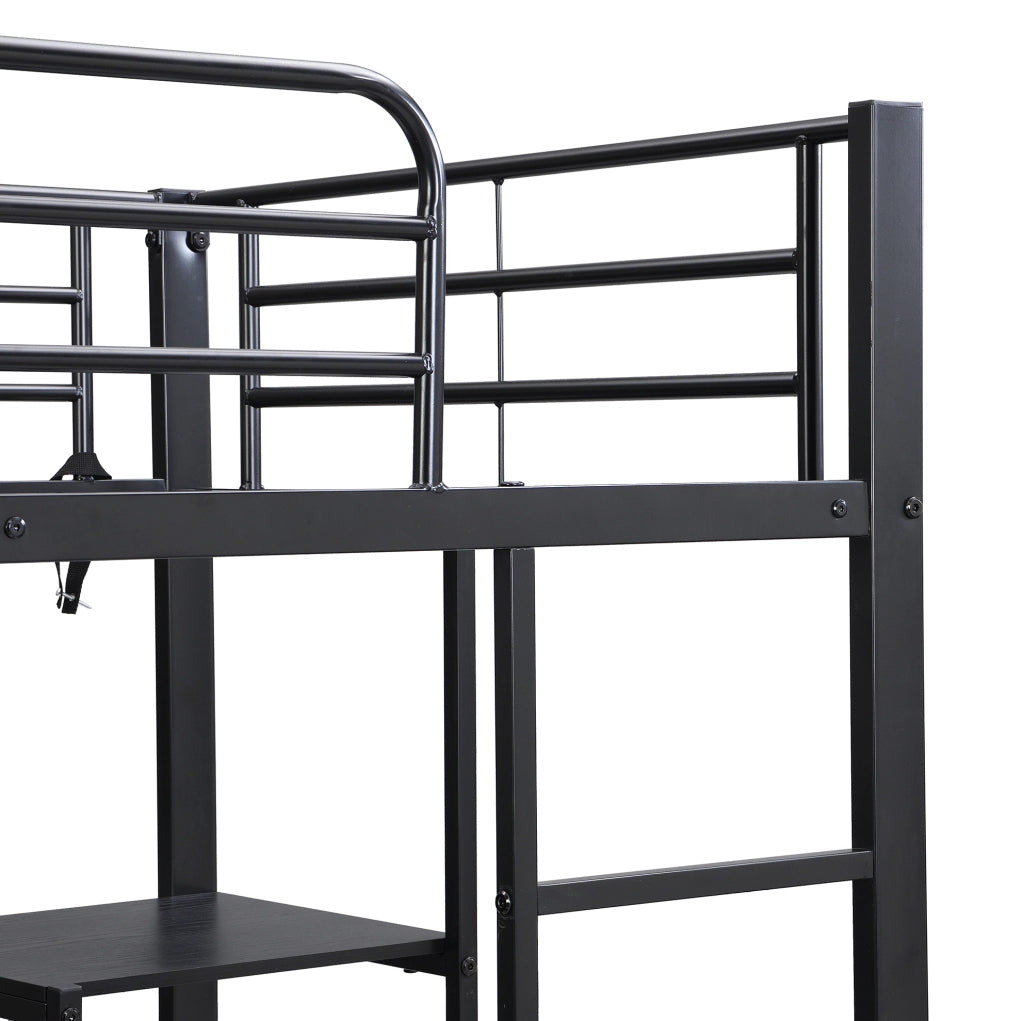 Letto a soppalco nero 90 x 200 cm con scrivania e armadio