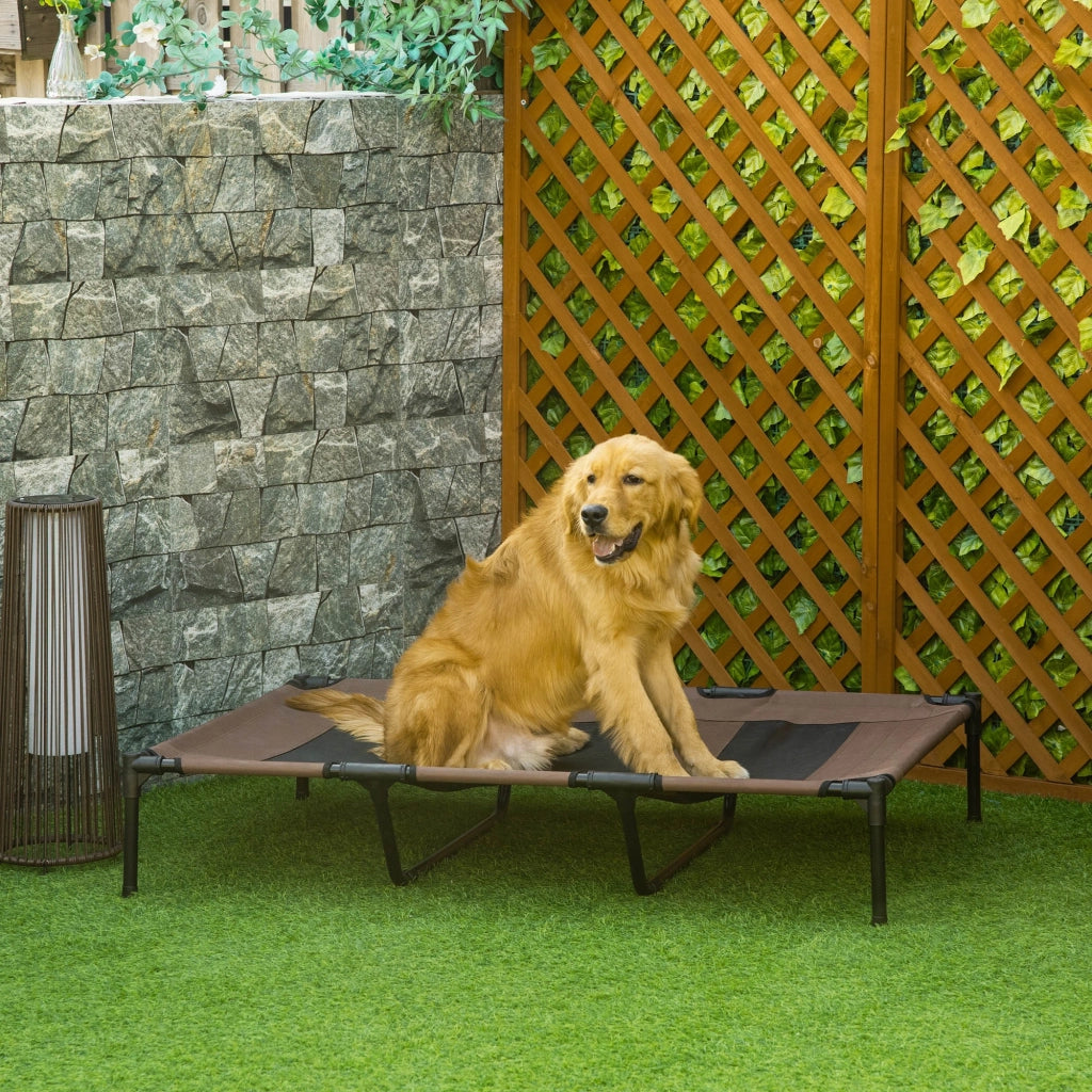 EasyComfort Lettino per Cani di Taglia Grande Fino a 50kg, Metallo e Tessuto Oxford, 122x92x23 cm, Marrone