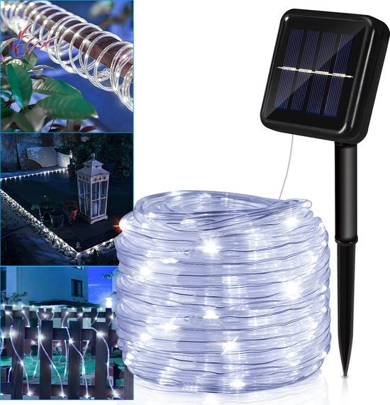 Fili di luce solare, Illuminazione esterna a energia solare - 100 fili di luce LED esterni - 10 m - Luci da fiaba - Illuminazione esterna - Fili di luce - Fili di luce LED - Bianco gelido