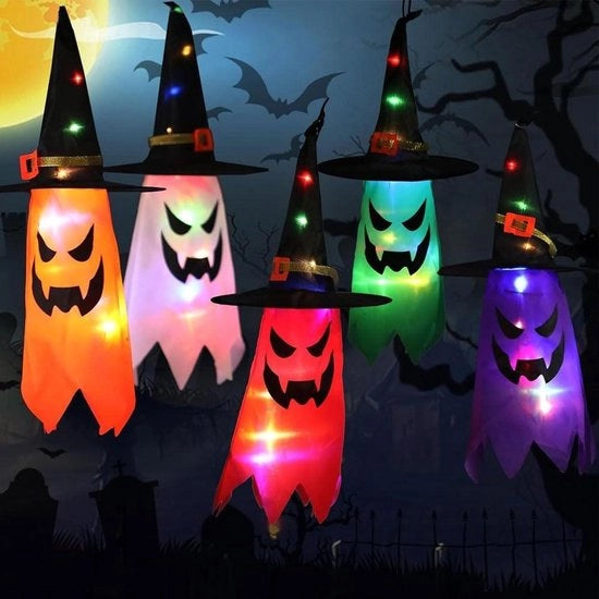 Decorazione - Luminaria esterna da 5 pezzi per Halloween con fantasmi appesi
