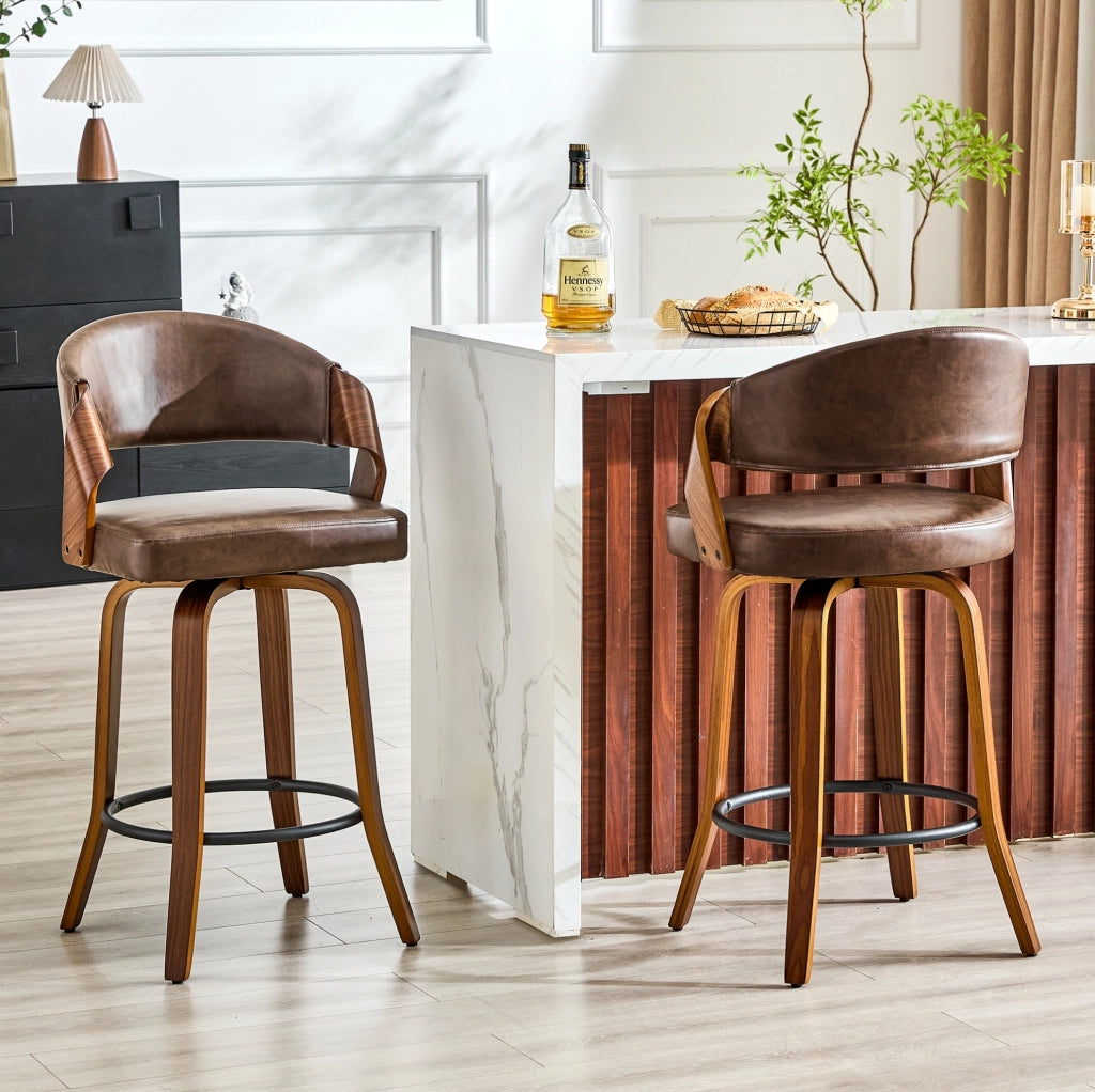 Set di 2 sgabelli da bar ULEVR con schienale, altezza seduta 66 cm, legno e similpelle marrone