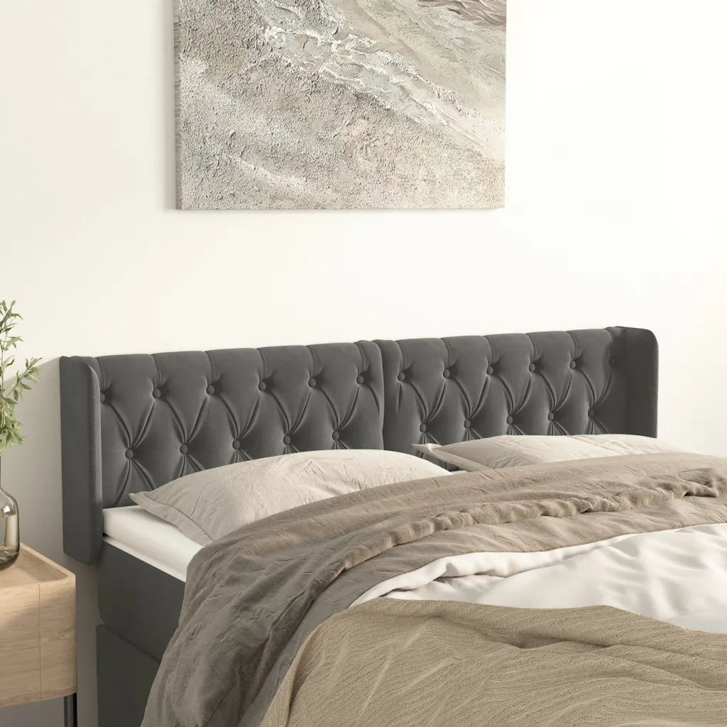Testiera | Testata ad Orecchio Grigio Scuro 147x16x78/88 cm in Velluto