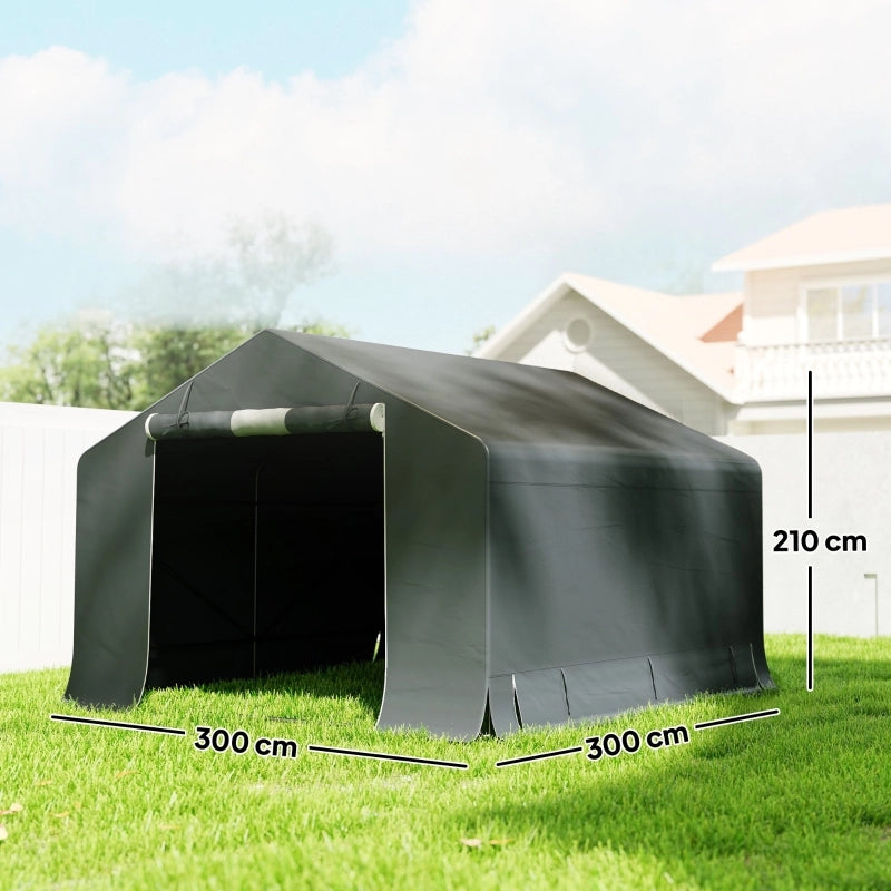 Tenda garage porta attrezzi 3 x 3 m, struttura in metallo zincato, grigio scuro