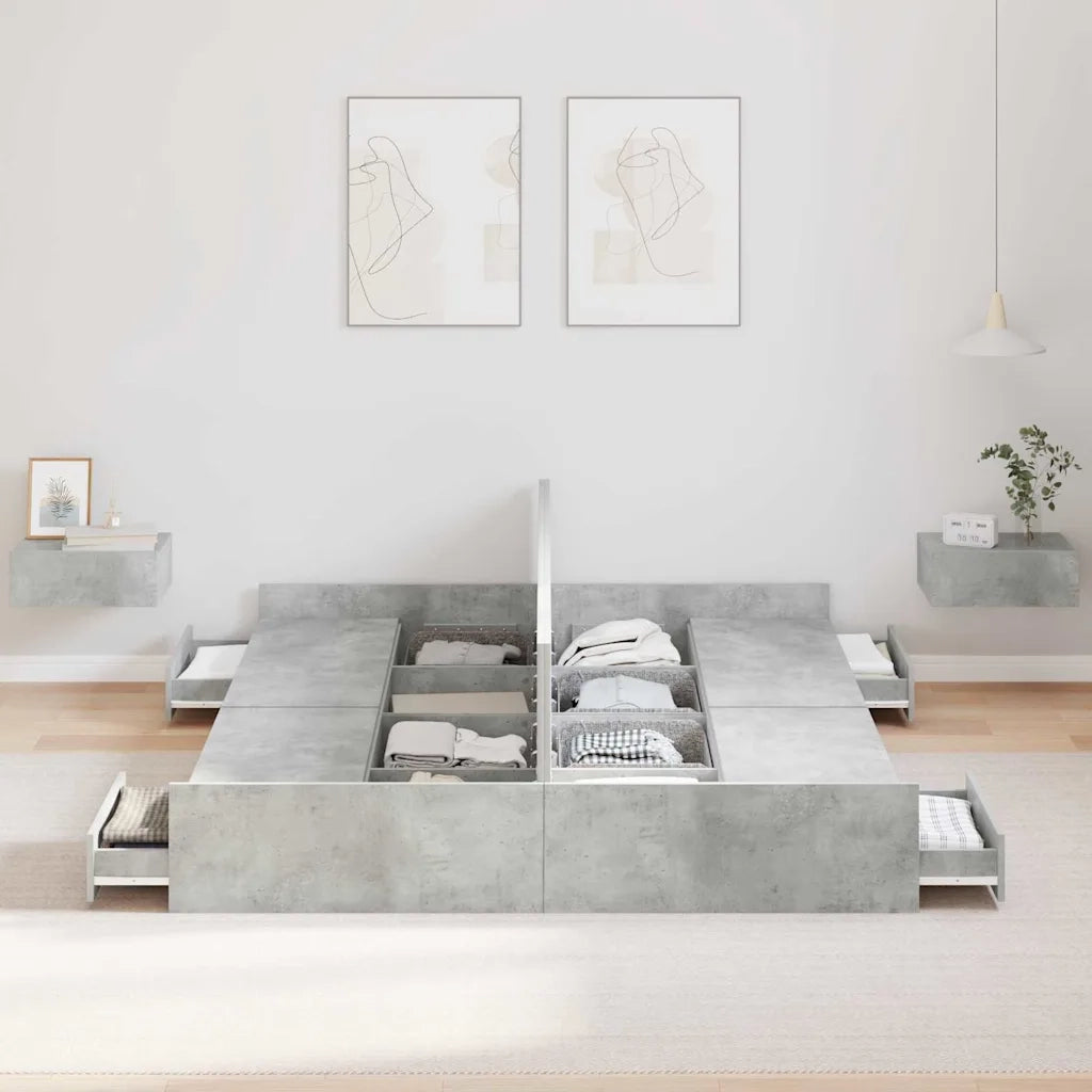 Struttura letto con contenitore Grigio cemento 135 x 190 cm 3335320