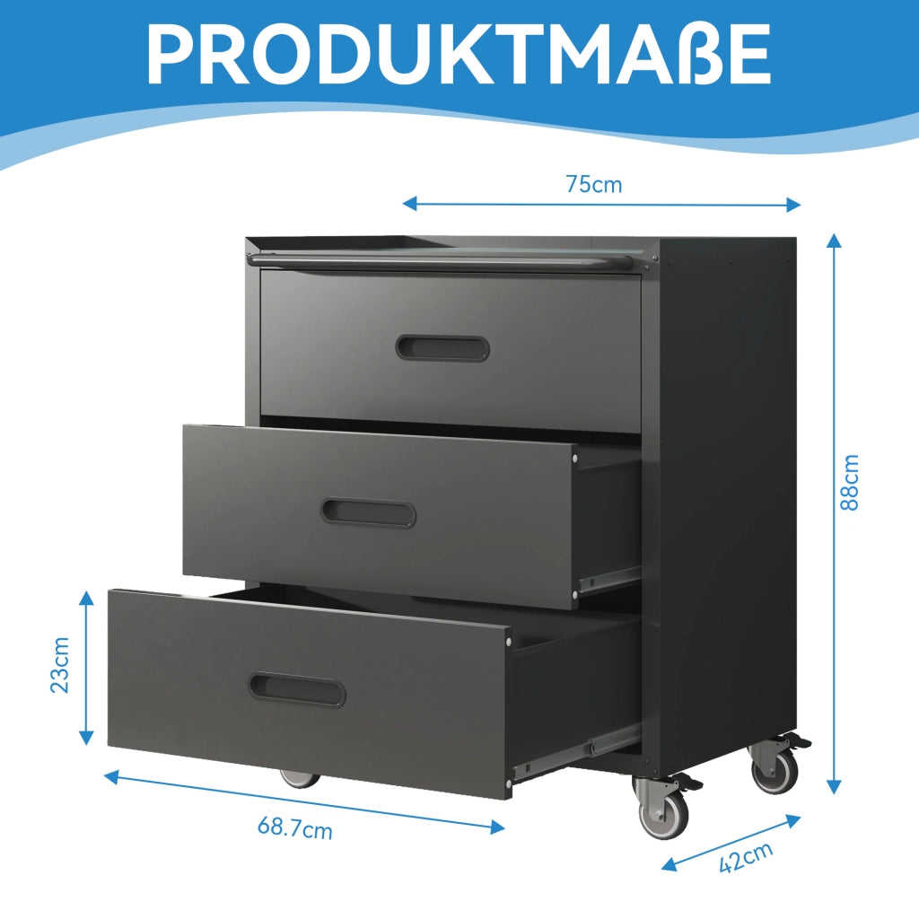 Cassettiera per attrezzi in metallo ¨C Minimal ¨C 75x42x88 cm nero grigio