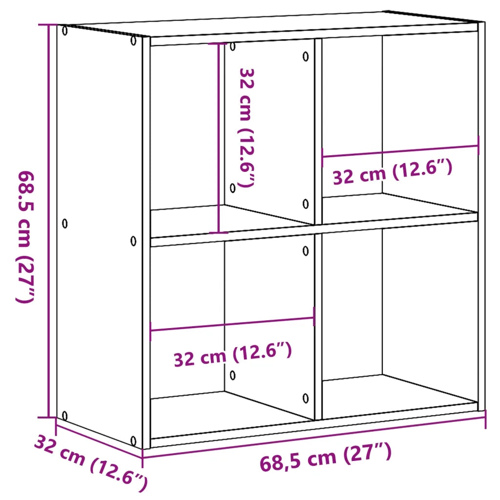 Libreria-Scaffale per Libri-Mobile di Stoccaggio Rovere Fumo 68,5x32x68,5 cm in Legno Multistrato