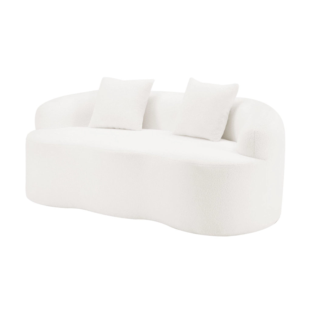 Divano loveseat 2 posti curvo con 2 cuscini; schiuma e molle; bianco