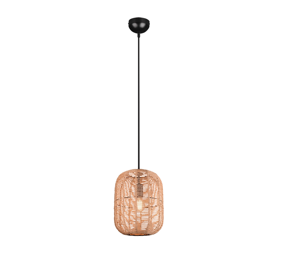 Lampada Sospensione Soffitto Interno Diffusore Nero e Corda 25 cm Runa GD Trio