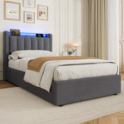 LETTO Imbottito 90 x 200 cm in Velluto con Contenitore, LED e USB",
"description