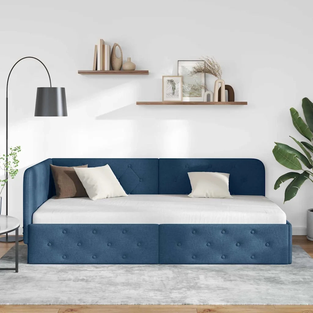 Cornice del letto ad angolo Blu 90 x 200 cm Tessuto