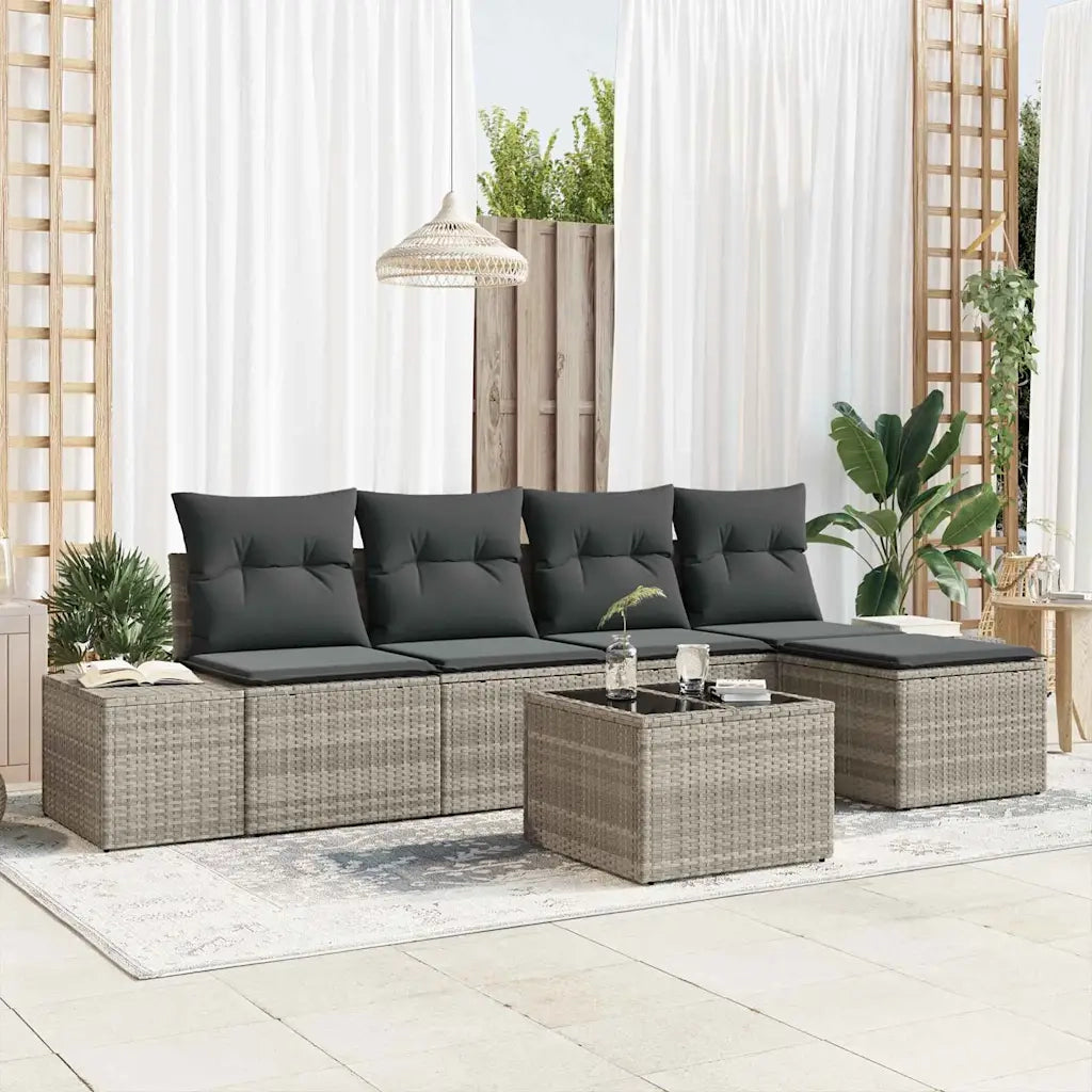 Set Divano da Giardino 5 pcs Grigio chiaro polyrattan