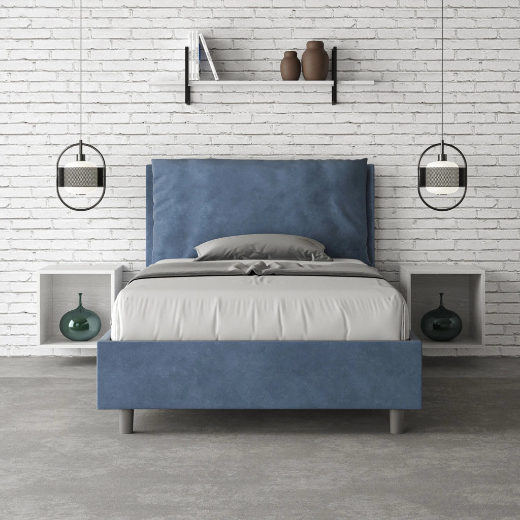 Letto 1 Piazza E Mezzo 110x210 cm con Rete Imbottito in Microfibra Antea Large Blu