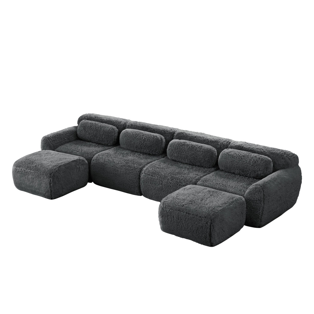 Divano Modulare a U con Cuscini ¨C MINIMAL ¨C Velluto Grigio, Ergonomico