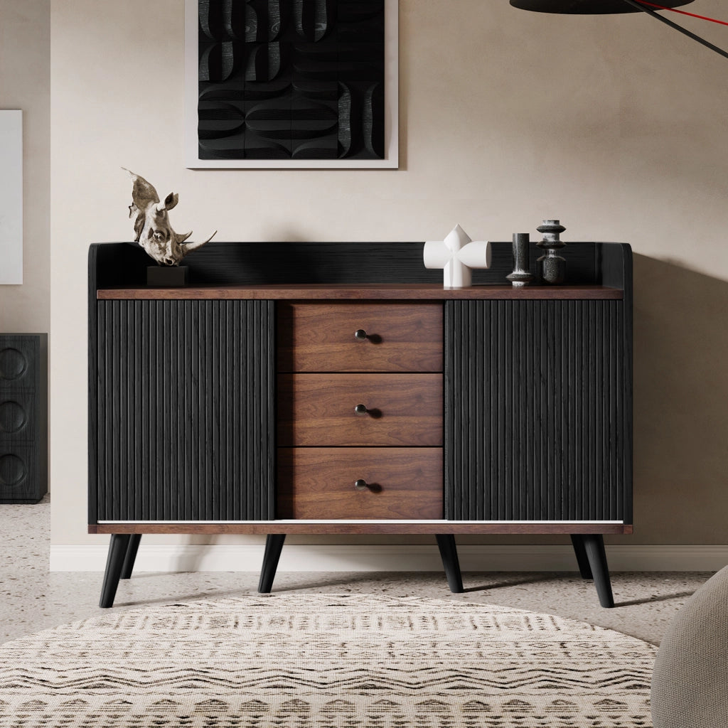 Credenza con 2 Ante Scorrevoli; 3 Cassetti e Ripiani Regolabili per Soggiorno in MDF 117.5×40×80 cm Nero