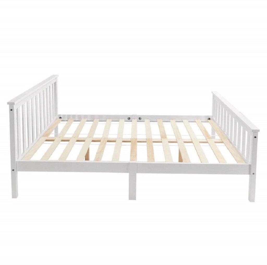 Letto matrimoniale in legno massiccio di pino 140x200 cm con rete a doghe, bianco