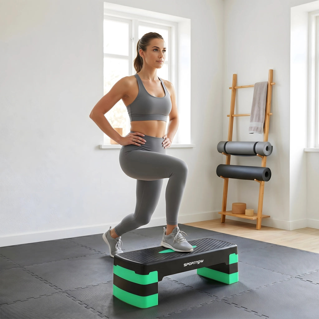 Stepper Aerobico Regolabile 68x29x10-15- 20 cm con Riser in PP Nero e Verde