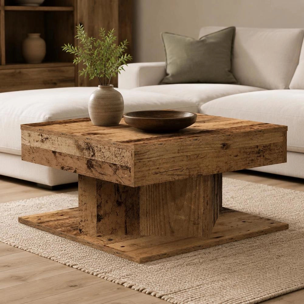 Rustic Wood Look Coffee Table, 55x55x30 Cm Engineered Wood, Sturdy Top With Storage Space, Living Room Sofa Side Table, Square End Table For Home Decor