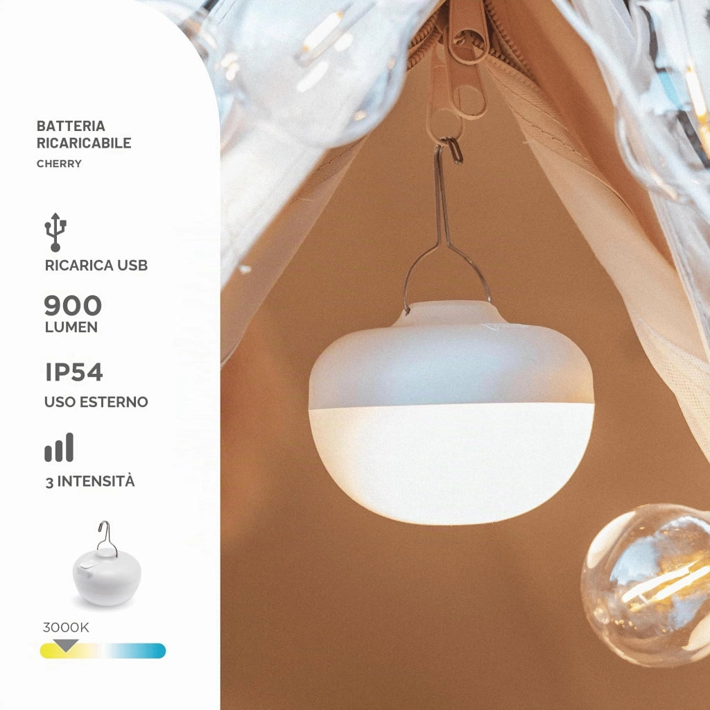 Lampada da Esterno Cherry Batt Ricar Telec Bianco