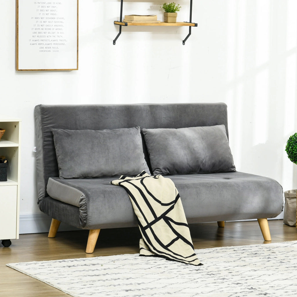 Divano Letto Relax a 2 Posti con 2 Cuscini, Effetto Velluto Grigio, Multifunzionale, Compatto per Casa, 130 x 78 x 79 cm
