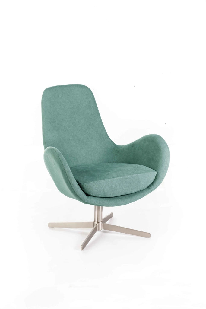 Poltrona Girevole Olga in Tessuto Acquamarina con Base Cromata in Metallo - Design Moderno Sinuoso per Arredo Interno 72x64x85 cm