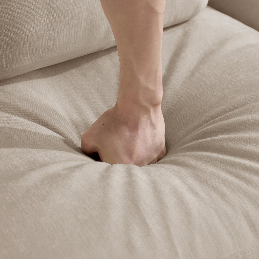 Divano modulare lineare 4 posti in chenille con cuscini mobili; 330x88x88 cm; caff猫 chiaro