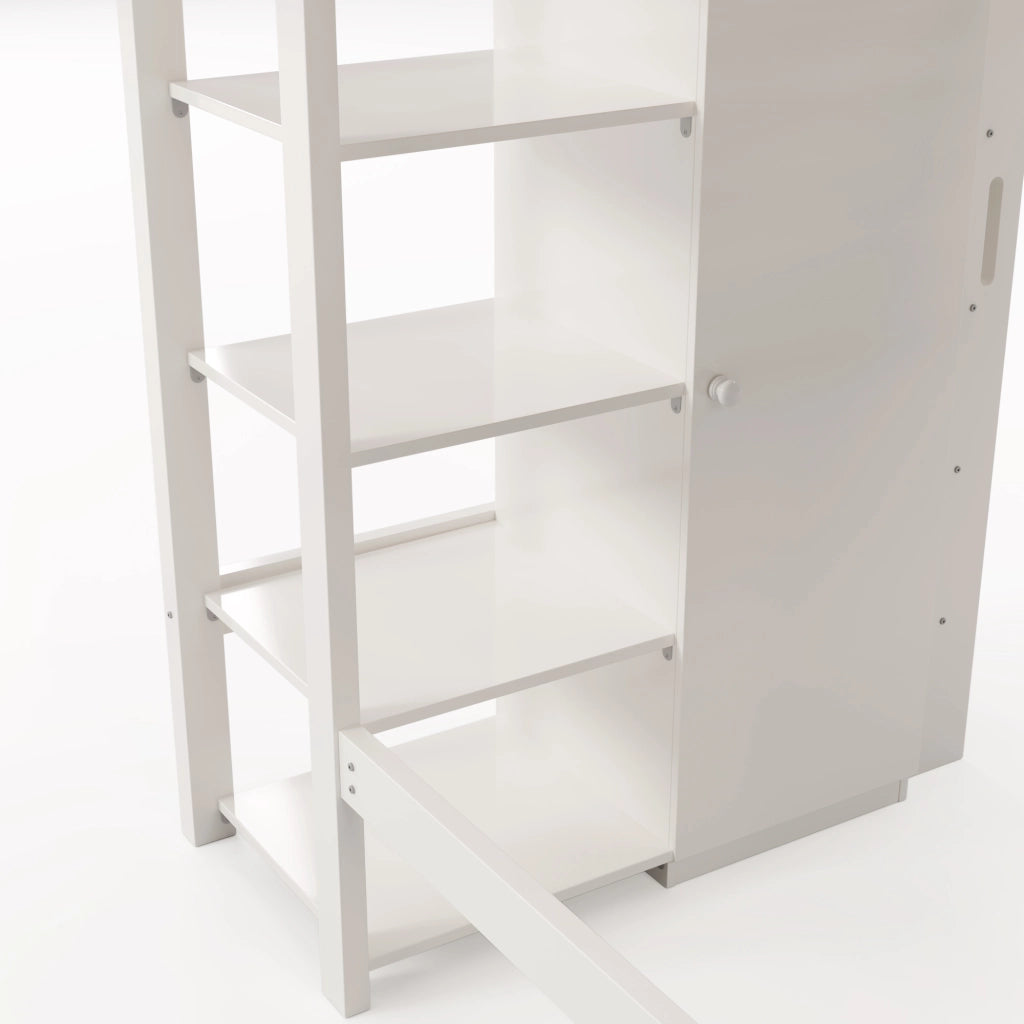Letto a castello 90 x 200 cm con armadio e 6 ripiani, bianco, senza materasso