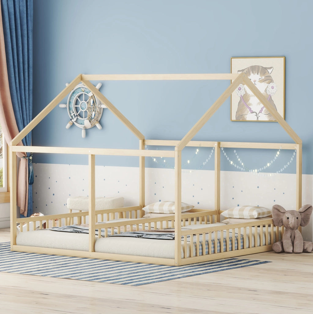LETTO 2 in 1 90 x 200 cm Naturale in pino e MDF